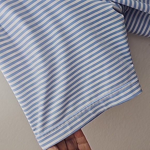 Peter Millar mens light blue and white striped golf shirt. Henley style size lg. - Picture 6 of 11